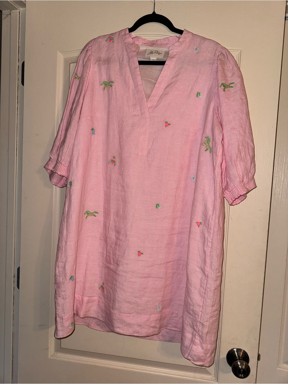 Lilly Pulitzer Pink Split Neck Linen Dress